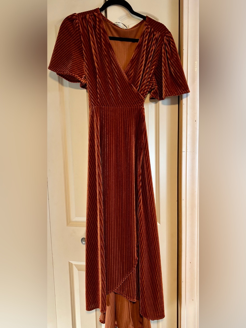 Simple Burnt Orange Velvet Maxi Wrap Dress